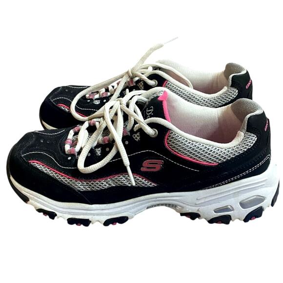 Skechers D' Lites Women's Running Sneakers US 7.5 Black Pink Leather Lace Up - Picture 4 of 9